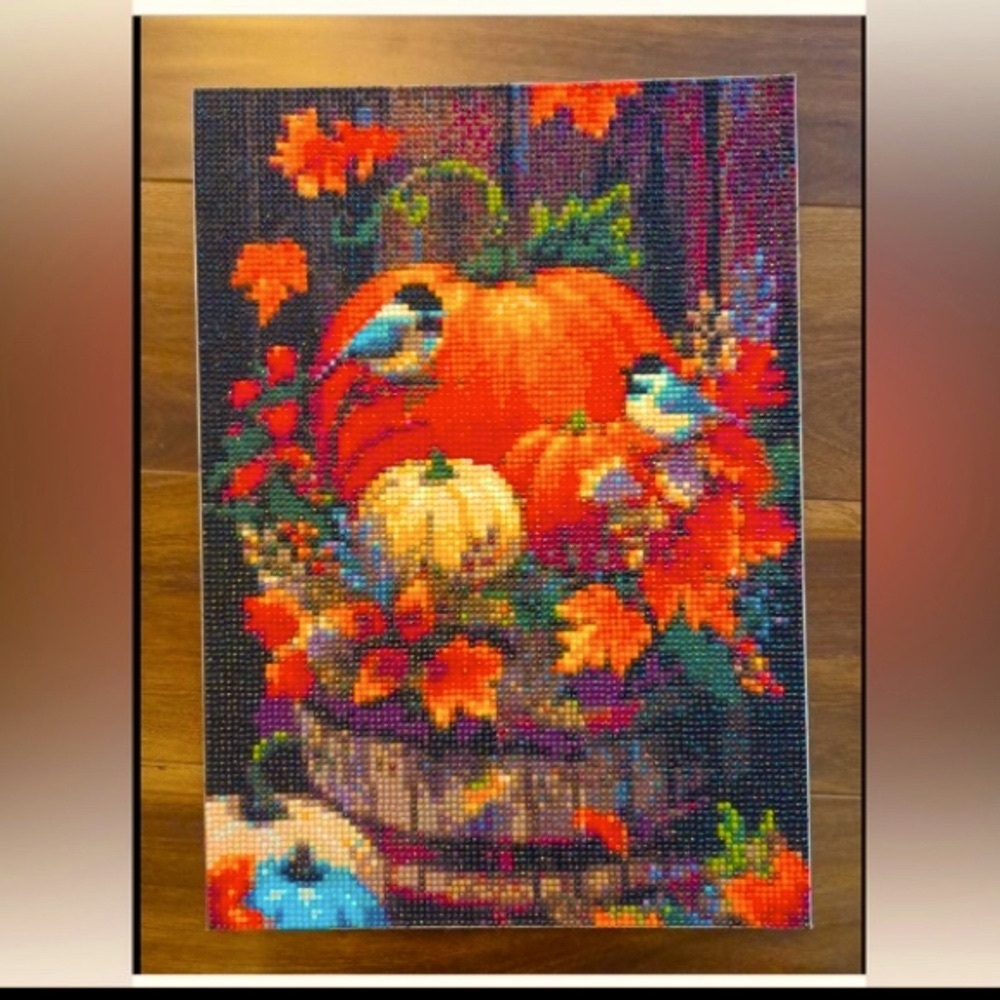 🎃New Diamond Painting Kit Rhinestone Fall Pumpkins Blue Birds Leaves, Unopened
